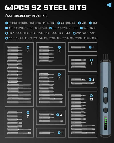 68-in-1 Electric Screwdriver Set with 5 Torque Settings